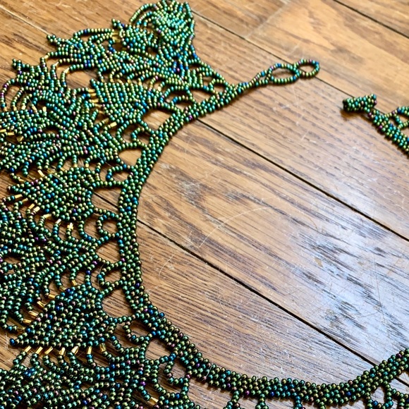 Vintage Iridescent Intricately Beaded Collar - Picture 6 of 8